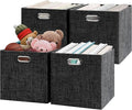 Posprica Fabric Storage Cubes,13×13×13 cube storage bins, Foldable Drawers Baskets Containers for Shelf Cabinet Bookcase,Thick and Heavy Duty (4pcs, Black)