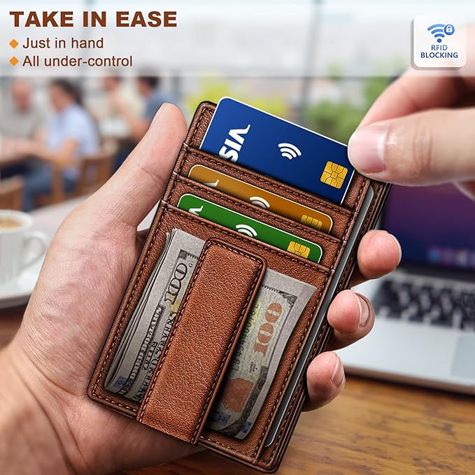 BULLIANT Men Wallet,Slim Leather Wallet Money Clip Card Hodler For Men Gift 8 Cards RFID Blocking