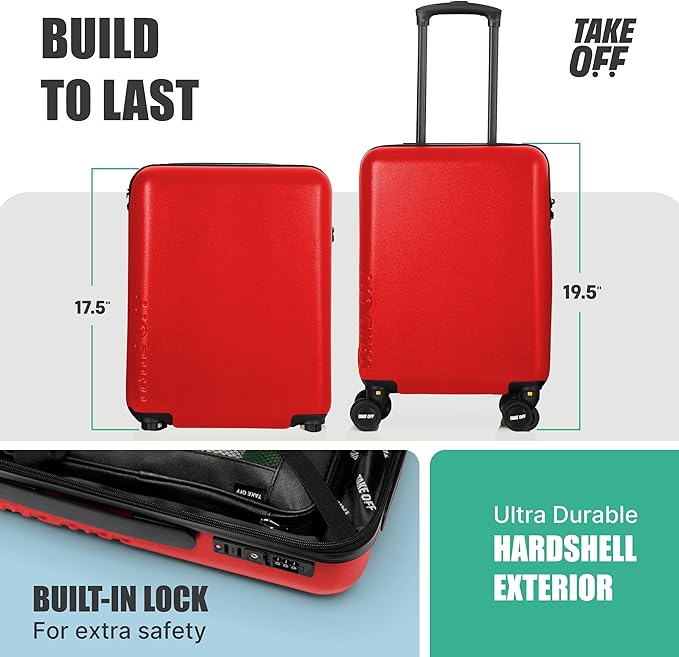 Take OFF Luggage Personal Item 3.0 – 18x14x8 Underseat Carry On with Removable Wheels – TSA Lock, Hardshell Suitcase – Fits Tight Airline Size Rules – No-Fee Lightweight Travel Bag