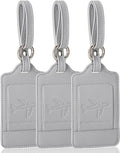 Teskyer Luggage Tags, 3 Pack Premium PU Leather Luggage Tags for Suitcases, Privacy Protection Travel Bag Tags, Lichee Gray