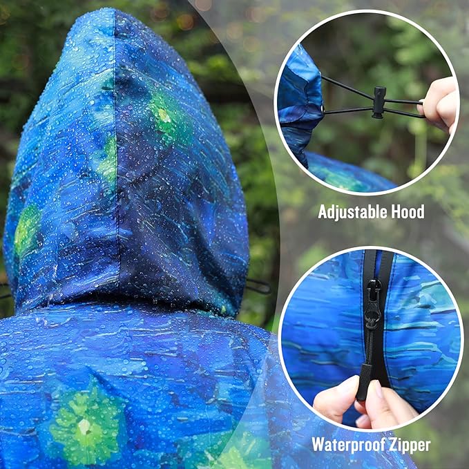 SaphiRose Rain Poncho Jacket Coat Hooded for Adults with Pockets