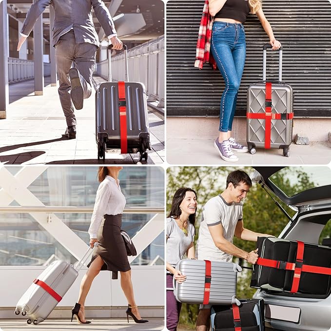 Travel Inspira Luggage Straps for Suitcases, Adjustable Suitcase Strap, TSA Approved Luggage Straps - Secure Your Luggage Safely During Travel Red (4 Pack)