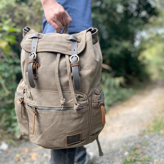 AUGUR High Capacity Canvas Vintage Backpack - for School College Hiking Travel 12-17" Laptop