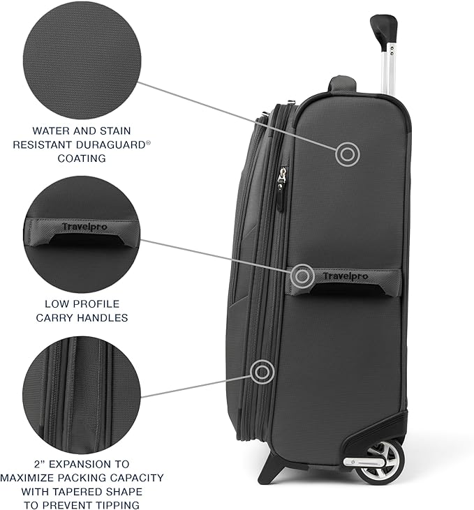 Travelpro Maxlite 5 Softside Expandable Upright 2 Wheel Carry on Luggage, Lightweight Suitcase, Men and Women, Shadow Grey, Carry On 22-Inch