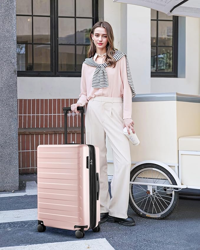 Carry on Luggage 22 X 14 X 9 Airline Approved, 20 Inch Luggage for 3-5 Days Travel, Double Spinner Wheels, 100% Hardshell PC, TSA Lock (00-Pink (Expandable), Set 3PCS (20-Inch/24-Inch/28-Inch))