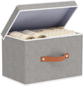 Collapsible Storage Bins with Lids, 1 Pack Linen Foldable Cloth Baskets, 15 x 9.8 x 9.8 Inch Closet Organizer Containers with Double Handles, Sweater Boxes for Bedroom, Grey