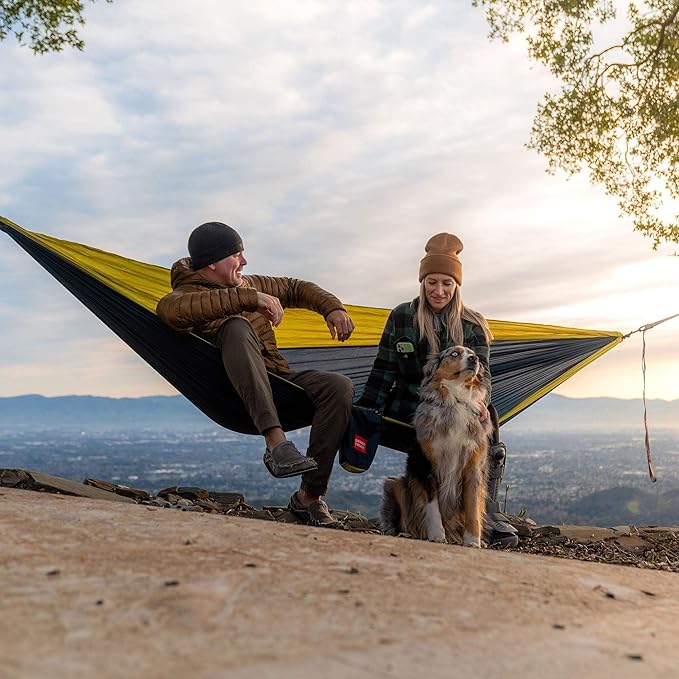 Grand Trunk Double Deluxe Parachute Nylon Hammock - 500lb Capacity Camping Hammock, 10.5x6.5ft, Lightweight & Durable (Olive Green/Khaki)
