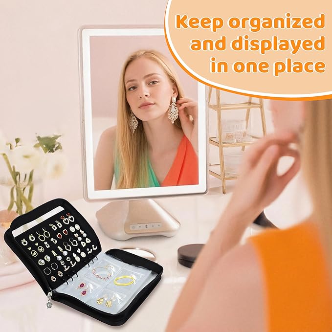 Meneng Earring Travel Case Organizer: Transparent Jewelry Storage Book with 20 PVC Pages + 2 Velvet Sheets - Crush Proof Jewelry Binder for Bloggers