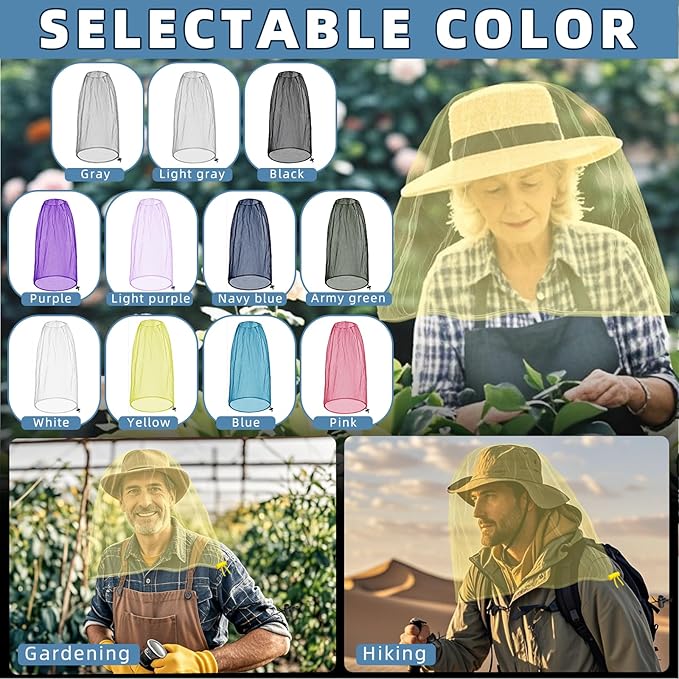 Oversized Mosquito Net 42 x 25 Inches Ultra Large Mosquito Head Net Face Neck Fly Mesh Netting Fits All Hats for Outdoor Camping Hiking Fishing Gardening Safari(Yellow)