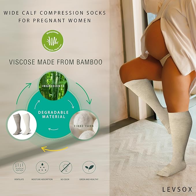 LEVSOX Wide Calf Compression Socks for Women&Men Plus Size 15-20mmHg Knee High Large Support Stockings for Circulation