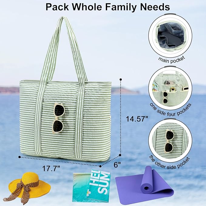 LEDAOU Beach Bags for Women, Beach Bags Waterproof Sandproof, Packable Beach Tote Bag with Zipper Travel Sports