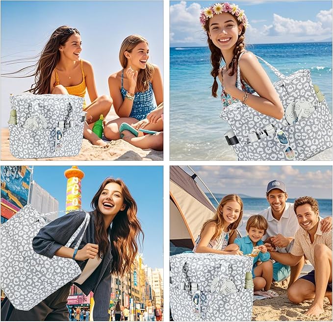LEDAOU Large Beach Tote Bag Women Waterproof Sandproof Zipper Beach Tote Bag for Pool Gym Grocery Travel with Wet Pocket