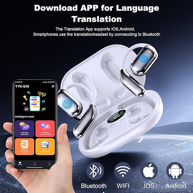 AI Language Translator Earbuds Real Time, 3-in-1 Translation Earbuds 134 Languages & Accents and Long Battery Life, HF Sound, Spanish/English Audífonos Traductores for Travel Business Learning, White