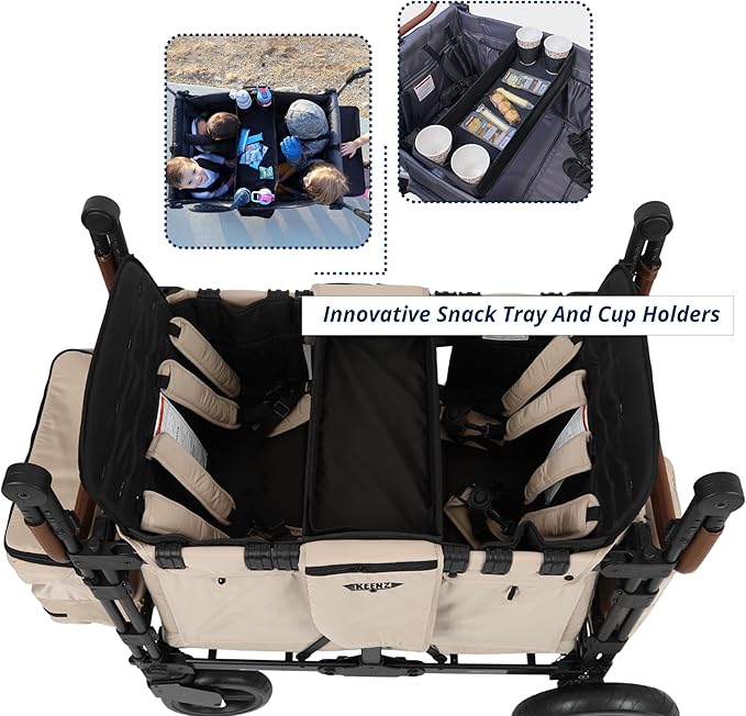 Keenz VYOO Stroller Wagon with Canopy - Foldable Design for Easy Storage, 5 Seating Positions for Kids, Enhanced Child Safety, All-Terrain Mobility, 4-Passangers, Mocha