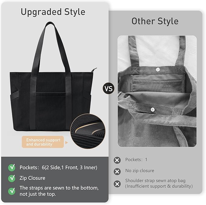 Tote Bag for Women with Zipper, Travel Tote Bags with Compartments Large Shoulder Bag Handbag for Gym Work School