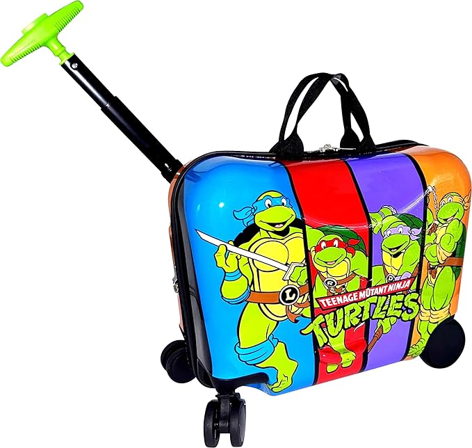 Fast Forward Ride-On 18"" Suitcase For Kids/Tow-Along Toddler Carry-On Luggage With Wheels (Ninja Turtles), Large