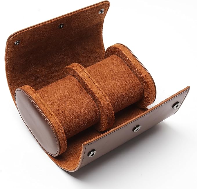 Longjet Watch Roll Travel Case for Men Portable Watches Organizer Box with Removable Velvet Pillow Holder (2 Slot Brown)