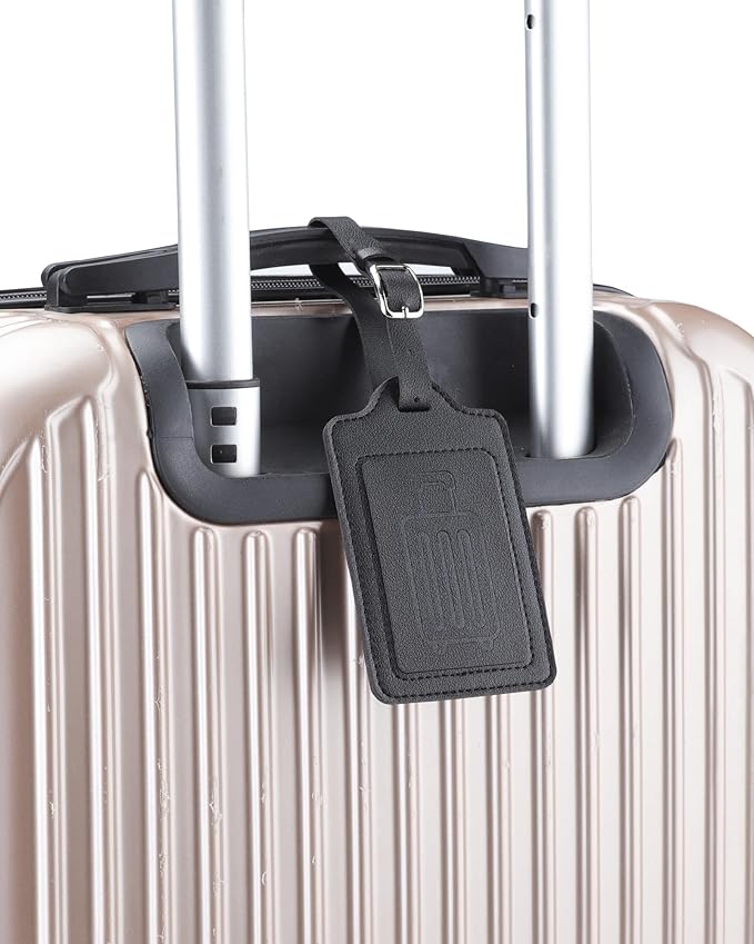 Teskyer Luggage Tags for Suitcases, TSA Approved with Privacy Protection Cover, Premium Faux Leather Bag Tags for Travel - 2 Pack, Black
