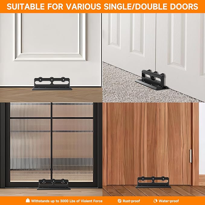 Door Security Bar, French Security Door Brace, Security Door Barricade, Withstands 3000 Lbs, Prevents Entry Burglaries Home Invasions