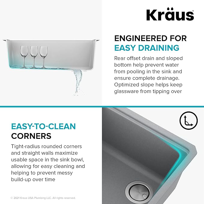 KRAUS Kitchen Sink Bellucci 29” Undermount Workstation Granite, Metallic Gray, Accessories, KGUW2-30MGR