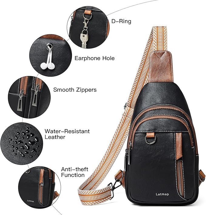 7L Sling Bag for Women Men Leather Small Sling Backpack Daypack Anti Theft Fanny Pack Crossbody Purse Travel