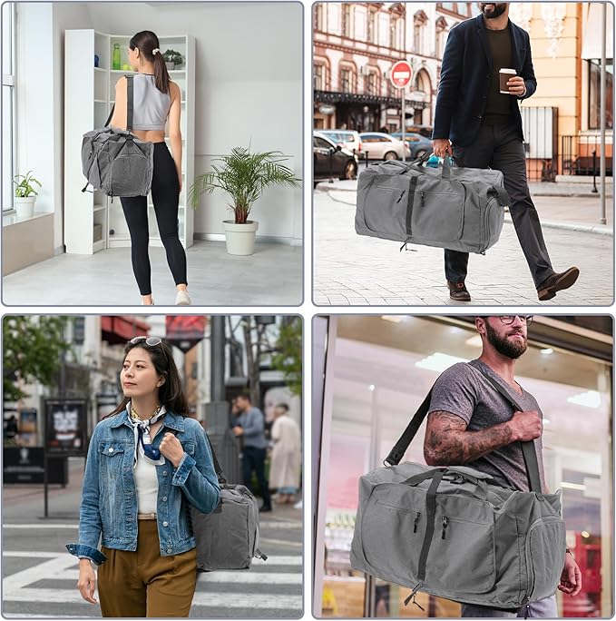 Duffle Bag for Travel, Women's Travel Duffel Bag, with Fixed Luggage Strap, Travel Duffle Bags, Shoe Compartment and Wet Pocket Design, Gray