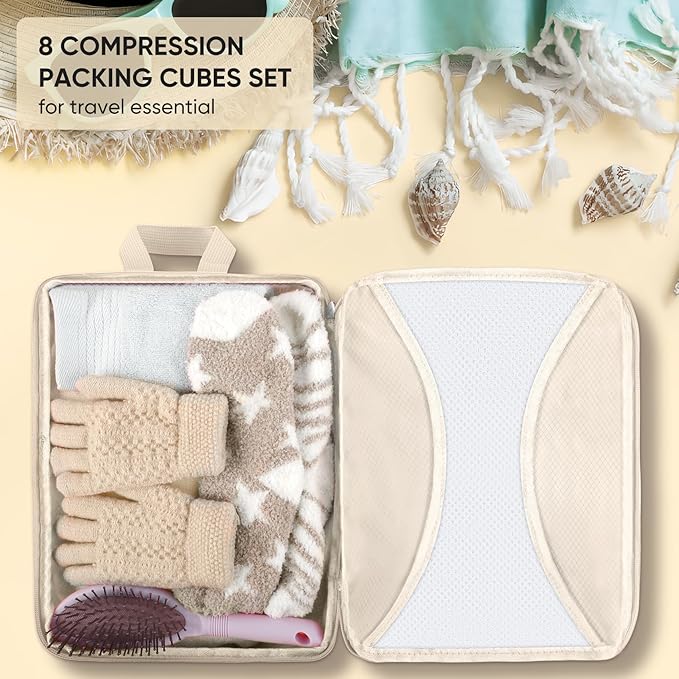 8 Set Compression Packing Cubes for Travel, Packing Cubes Compression Travel Accessories Expandable Packing Organizers for Carry on Luggage Suitcase (Gray)