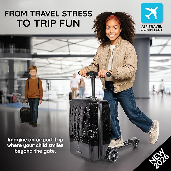 Teen Totes Detachable 4-in-1 Scooter Luggage for Kids – Ride-On Suitcase with Removable Luggage Body, Adjustable Handlebar, Durable Deck & Brake, Carry-On Size – Travel & Play
