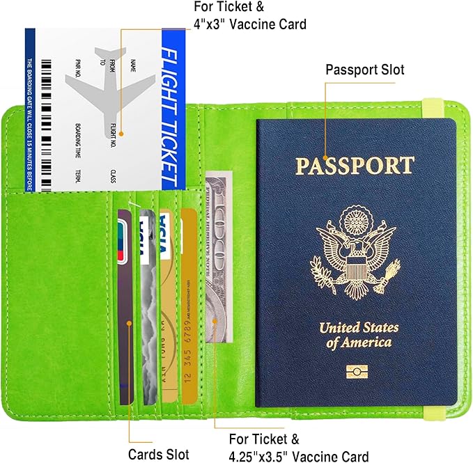 Passport Holder for Travel Passport Cover for Men Passport Wallet Case with Metal 3D Metal Badge Protector Leather Card Case RFID Blocking Women Travel Accessories Document Organizer (Green)