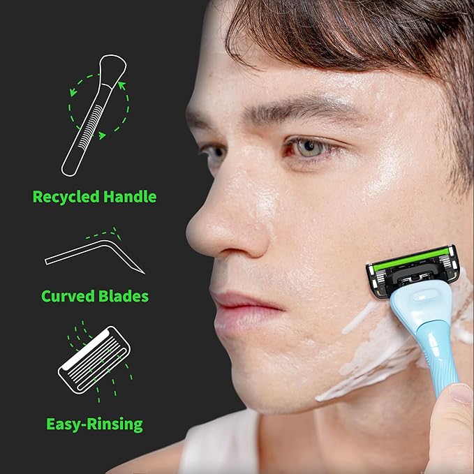 DORCO with Earth Razor with Pace 6 Pro Cartridges • Handle Made from Post Recycled Plastic • Premium Blades For Men and Women Body & Face Shaving • One Handle and 5 Cartridges
