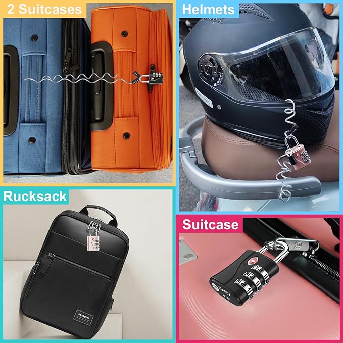 ZHEGE Luggage Locks TSA Approved, Small Padlock for Travel, Suitcase, Backpack, Laptop Bag and Handbag-Easy to Set with Alloy Body (Black)