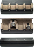 Watch Roll Travel Case 4 slots – Leather Watch Case Storage for Travel – Black Full Grain Cow Leather (Beige Interior)