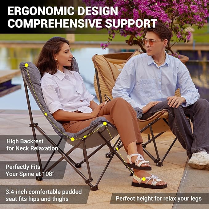 KingCamp Butterfly Chair Oversized XL Saucer Chair for Adults Padded Folding Comfy Camping Chairs for Teens Kids 300lbs Heavy Duty with High Back for Bedroom Living Room Dorm Rooms Outdoor Patio Lawn
