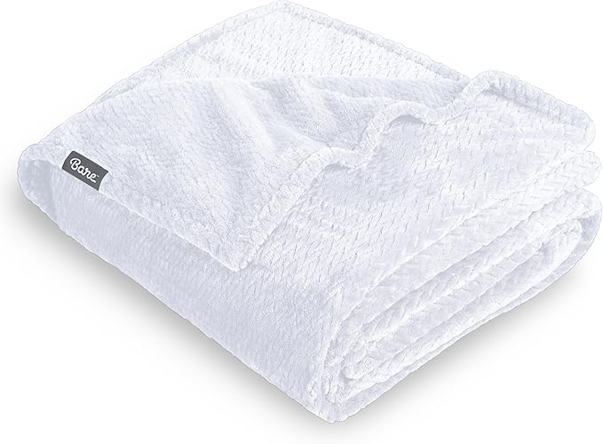 Bare Home Textured Fleece Blanket - Full/Queen - Ultra-Soft Lightweight for Bed, Sofa, and Couch - Luxury Microplush - Cozy Warm Blanket (Full/Queen, Chevron White)