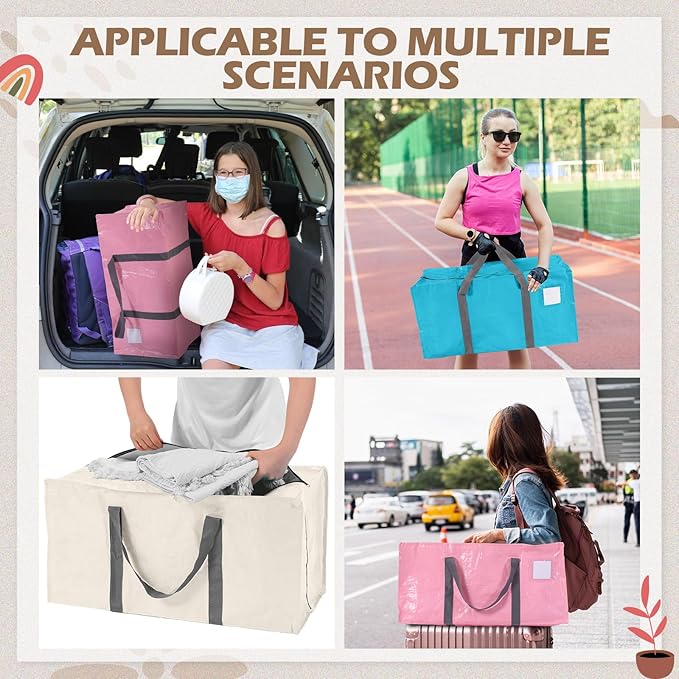 8 Pack Extra Large Moving Bags Heavy Duty Packing Bags with Extra Long Handles and Zippers Storage Totes for College Students Room Dorm Essentials Packing Supplies (Mixed Colors)