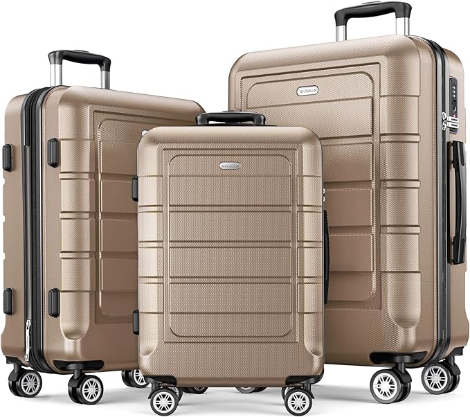 SHOWKOO Luggage Sets Expandable PC+ABS Durable Suitcase Double Wheels TSA Lock 3pcs, Champagne