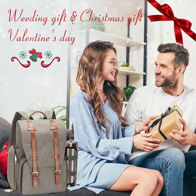 Picnic Backpack for 4 Person with Large Insulated Cooler Bag, Picnic Basket Set with Wine Pouch,Waterproof Picnic Blanket & Cutlery Set. Perfect for Beach, Camping, Party,Wedding Gift for Couple,Brush