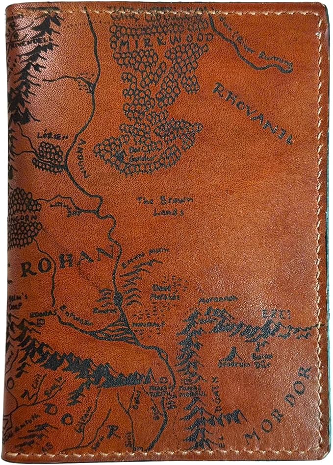Handmade Leather Passport Wallet with Ancient Map Design, 4 Pockets, Genuine Brown Leather - 1LE