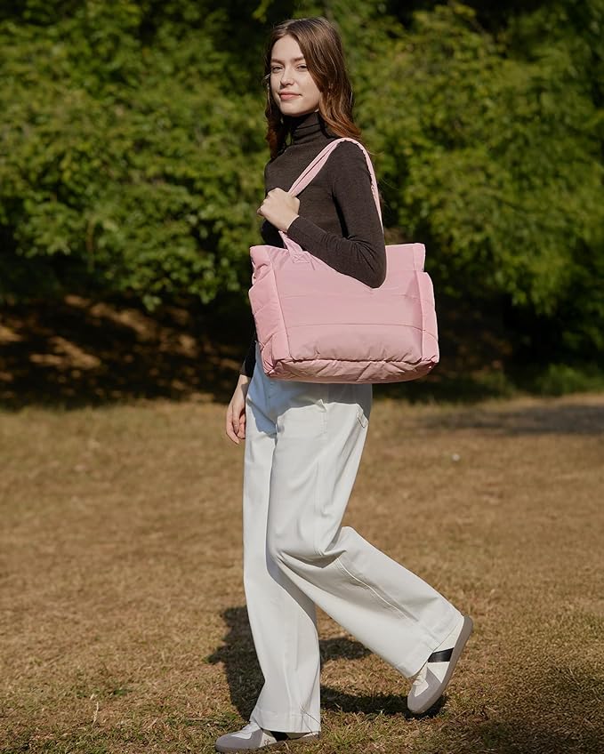 BAGSMART Tote Bag for Women, Lightweight Puffy Tote Bag with Compartments Shoulder Bag Handbag for Travel, Work, Gym,