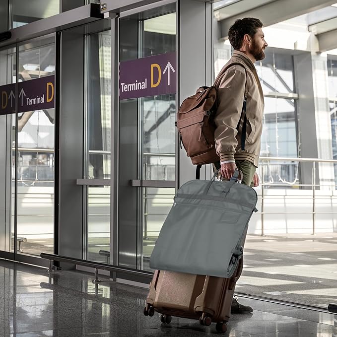 Zilink Upgraded Garment Bags for Travel Hanging Fur Coat Storage Bag Suit Bags for Men Storage with Adjustable Handles and Stable Buckles for Suit Shirts Coats Dresses, Grey
