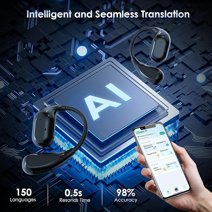 Translation Earbuds Real Time AI: Olycism AI Translator Earbuds with 150 Languages 3 in 1 Translation Headphones Long Battery Life Bluetooth 5.4, iOS Android for Travel Business Study
