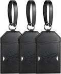 Mayski Luggage Tags for Suitcases 3 Pack Suitcase Bag Tags, TSA Approved, Metal Buckle, Bag Tags with Name ID Card Travel Essentials, Black Airplane