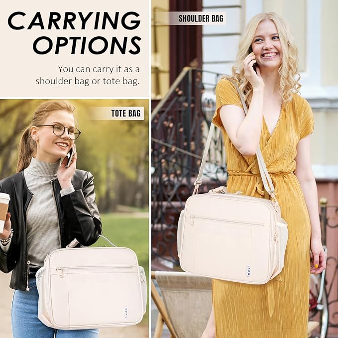NOL Kids Lunch Bag - Kids 3+ Reusable Insulated Lunch Box with Zipper Closure Buckle Handle Adjustable Long Shoulder Strap, Easy-Clean Waterproof Fabric, Children Lunch Tote Bag for School -Cream