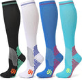 Kickticks 4 Pairs Compression Socks for Woman & Man Unisex 20-30mmHg Knee high Plus Size Wide Calves for Flying Running…