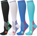 Kickticks 4 Pairs Compression Socks for Woman & Man Unisex 20-30mmHg Knee high Plus Size Wide Calves for Flying Running…