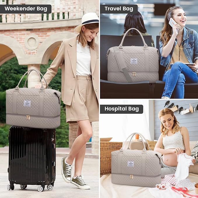 LOVEVOOK Travel Duffle Bag,Weekender Bags for Women with Shoe Compartment，Carry on Overnight Bag with Toiletry Bag,Gym Duffel Bag with Wet Pocket, Hospital Bags for Labor and Delivery