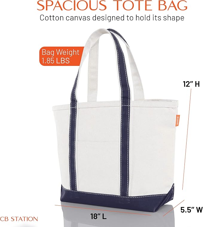 CB STATION Medium Classic Canvas Tote Bag for Women, Top Zipper Closure, Outer Pocket, Daily Essentials, Groceries, Traveling