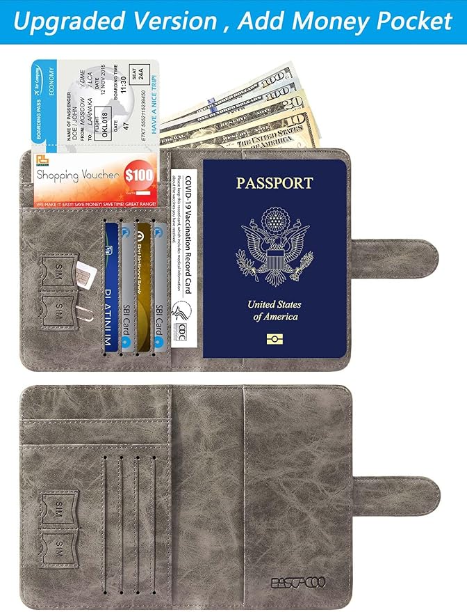Passport Holder Cover Wallet RFID Blocking Leather Card Case Travel Accessories for Women Men (#Grey)