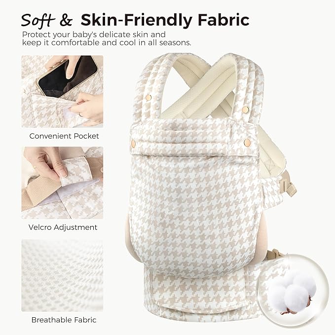 Baby Carrier Newborn to Toddler- Ergonomic,Cozy and Lightweight Infant Carrier for 7-40lbs,3 Carry Positions Newborn Carrier,Brown