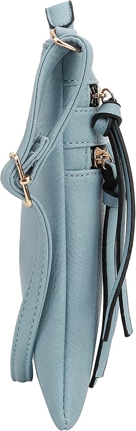 DELUXITY | Crossbody Purse Bag | Functional Multi Pocket Double Zipper Purse | Adjustable Strap | Medium Size Purse | Pacific